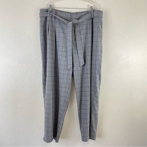 Eloquii Size 20 Grey Black Plaid Belted High Waisted Straight Leg Trouser Pant